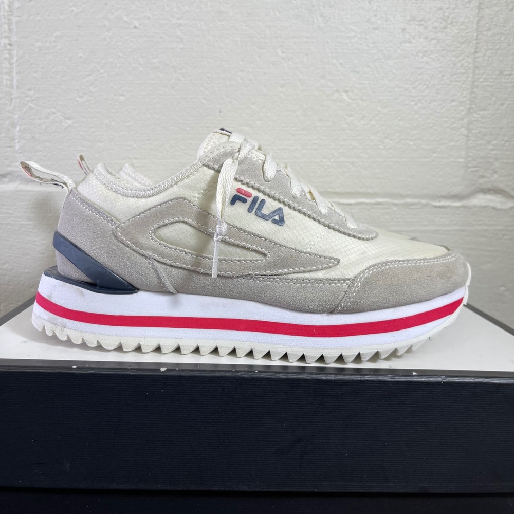 FILA 5CM01663-126 Platform White Red Walking Shoes Sneakers Women's Size 8